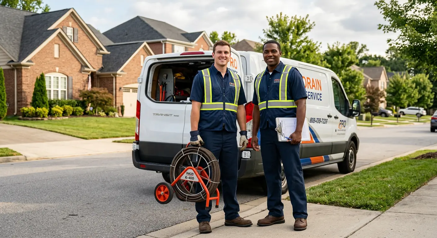 Sewer and drain service team with equipment ready for work in Ocala