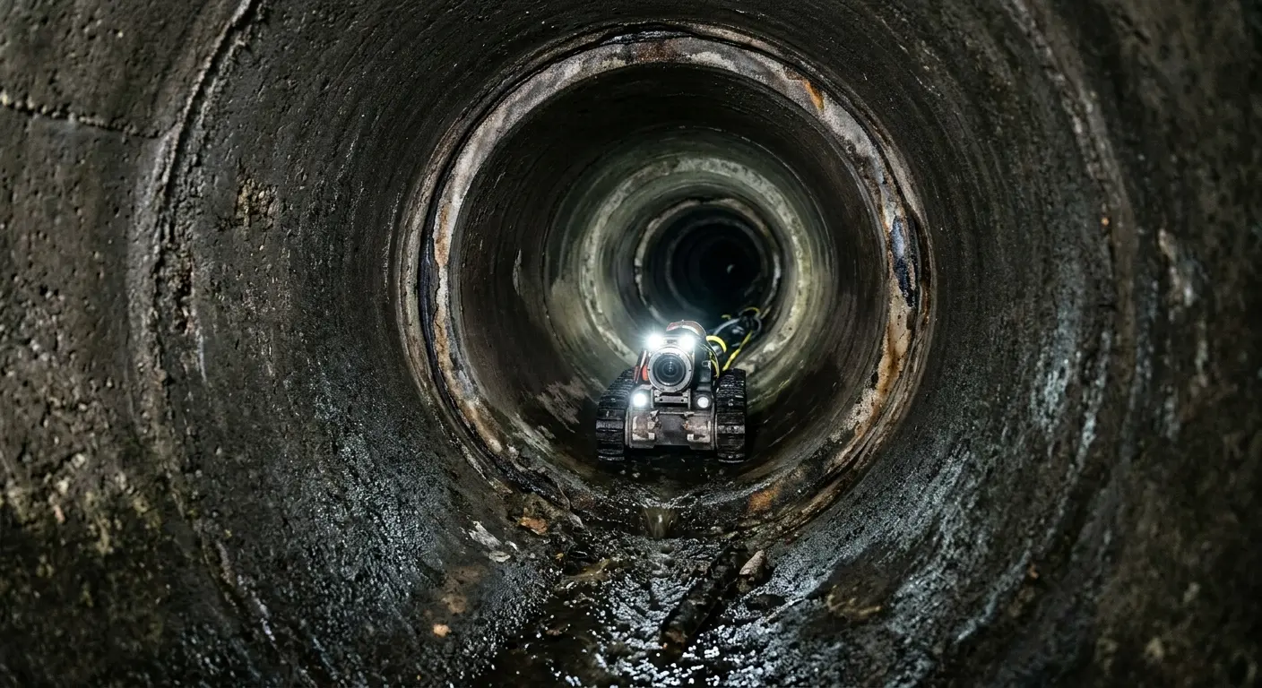 Robotic sewer camera inspecting pipe interior for Sewer Line Cleaning in Ocala
